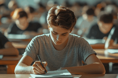 student in standardized testing room
