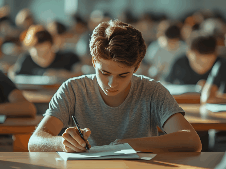 student in standardized testing room