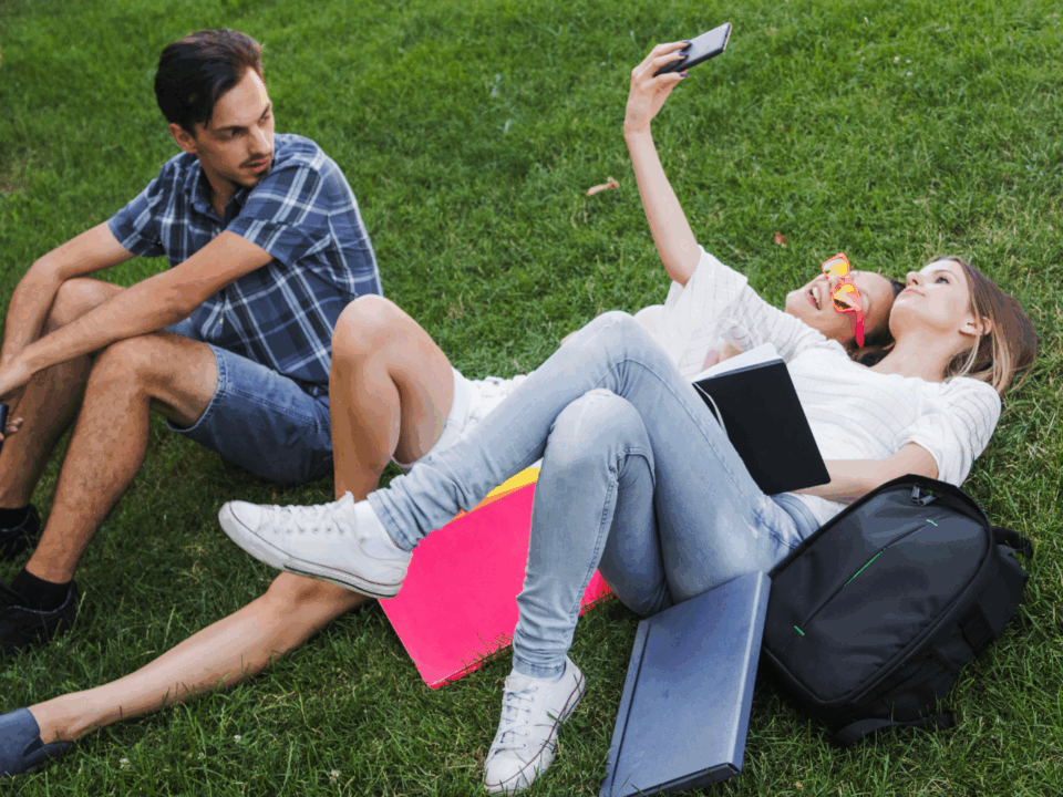 college students taking selfie