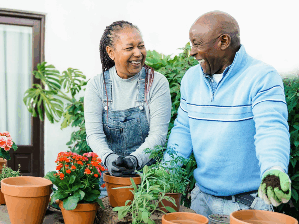 two adults gardening as a hobby for empty nesting