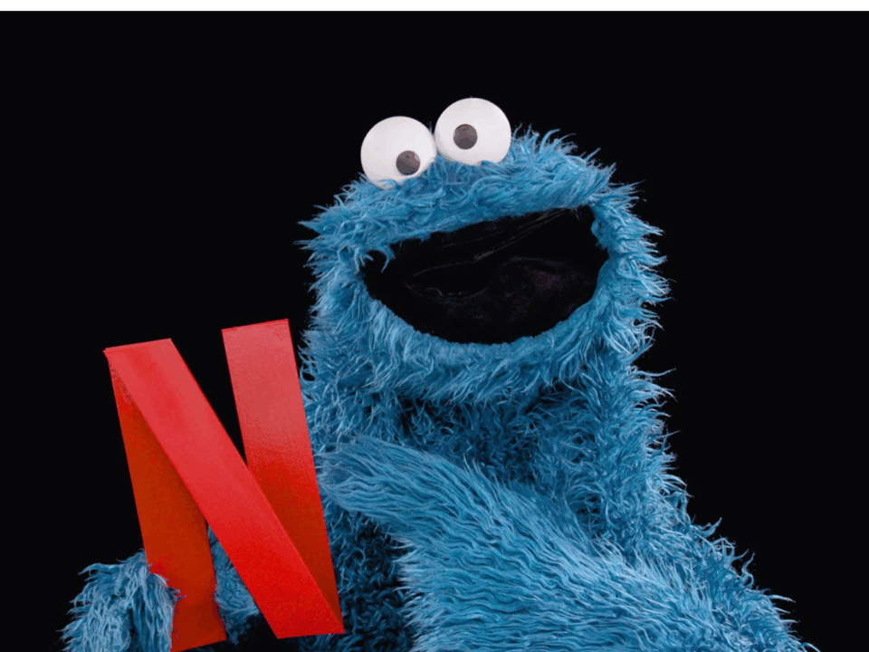 cookie monster holding n for netflix for sesame street