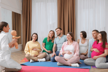 pregnant women and signigicant others attending prenatal classes