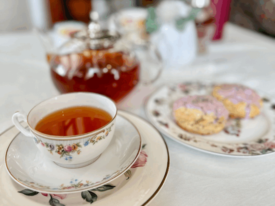bridgerton tea party; cup of tea and treats