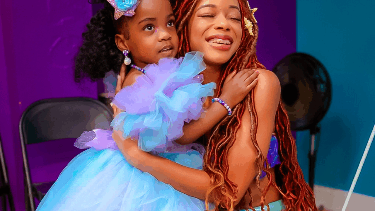 petite princess company; ariel and child at party