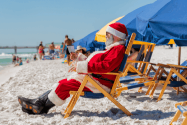 Winter WonderIsland; santa on the beach
