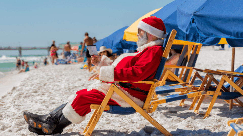 Winter WonderIsland; santa on the beach