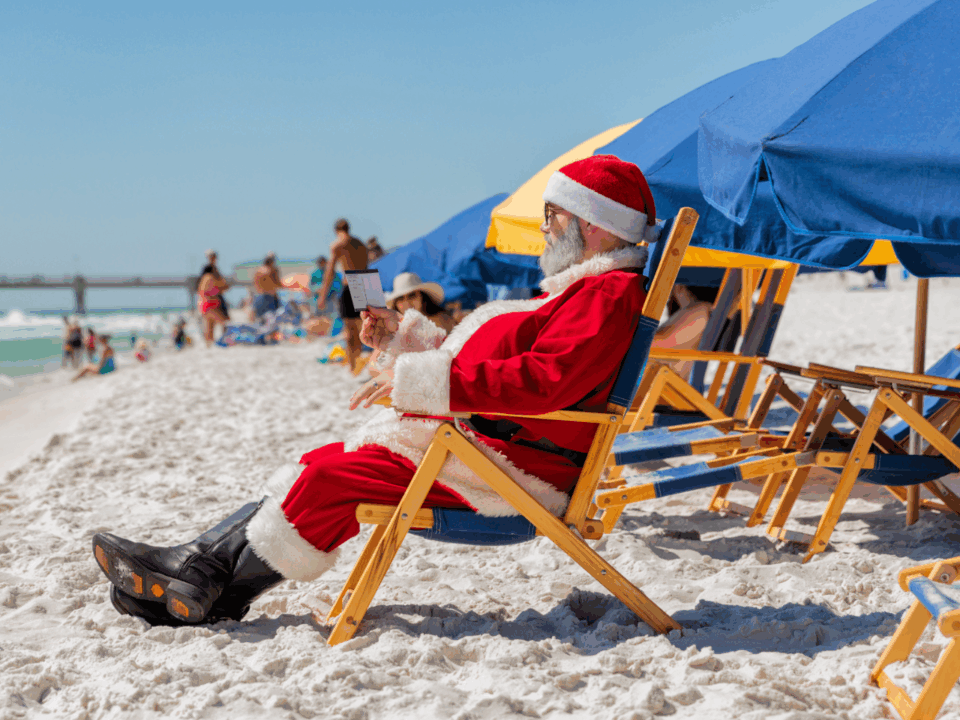 Winter WonderIsland; santa on the beach