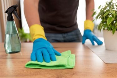 family illness; parent cleaning house