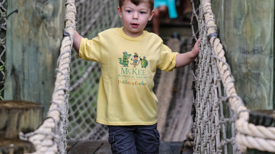 Vero Beach; child walking across rope bridge