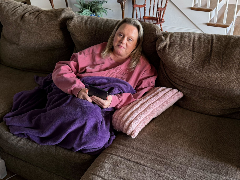 Amy on couch after IVIG infusions