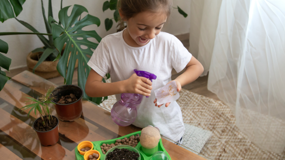 girl working on fun projects with plants