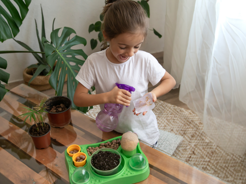 girl working on fun projects with plants